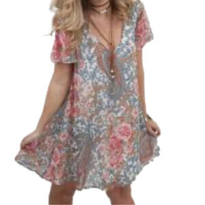Show Me Your Mumu Kylie Grey Gardens Boho Floral Mini Dress Women's Size‎ Small